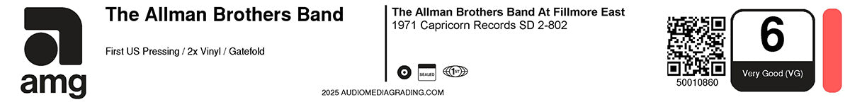 The Allman Brothers Band – At Fillmore East  (1971, Capricorn Records, First Pressing, Sealed, AMG Grade 6)