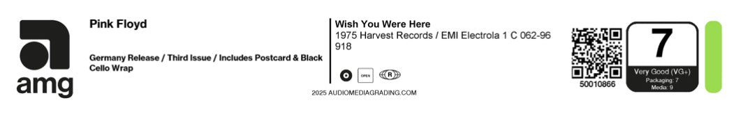Pink Floyd – Wish You Were Here (1975) | Harvest/EMI Electrola Germany | Opened Third Issue | Original Black Cellophane & Postcard | AMG 7
