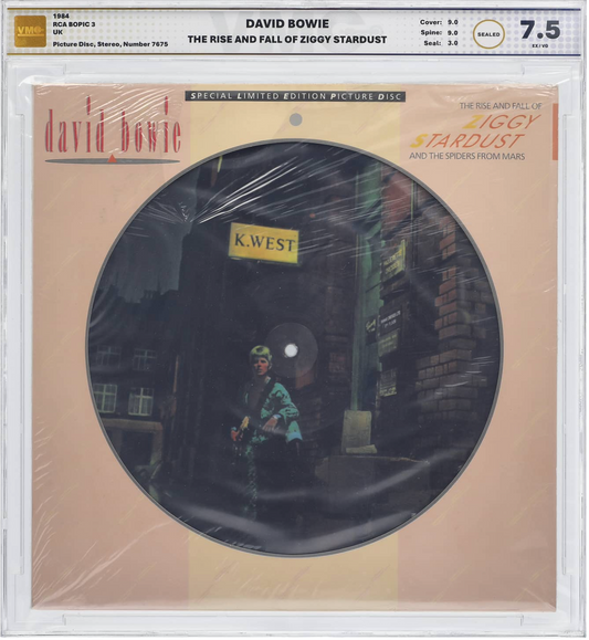 1984 David Bowie   The Rise and Fall of Ziggy Stardust and the Spiders from Mars   Vinyl Record – Picture Disc – Stereo – Sealed Numbered #7675 – VMG GRADED EX/VG 7.5